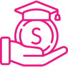 A pink outline of a hand holding a coin