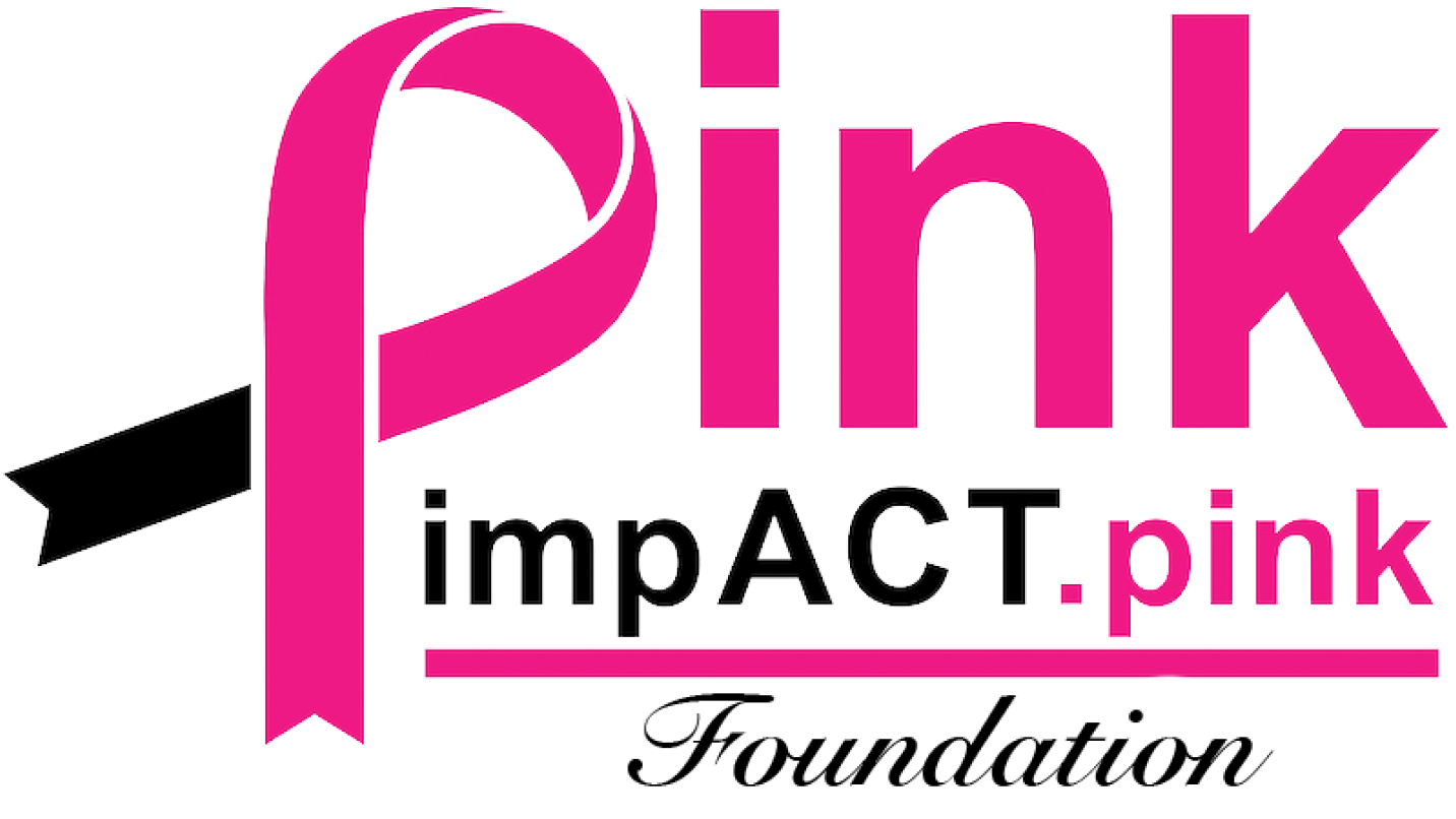 A pink impact foundation logo on a green background.